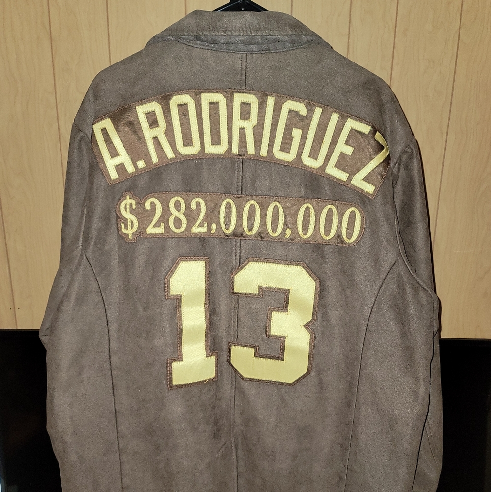 Custom 1 of 1 A. Rod. Jersey style chocolate brown micro fiber sport jacket.
